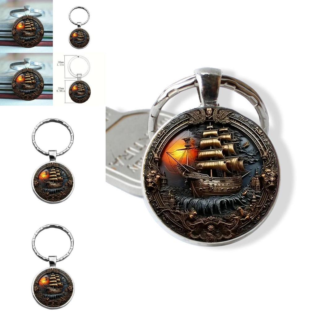 Artistic Zinc Alloy Keychain With Sunset Boat Pattern For Friends And Colleagues