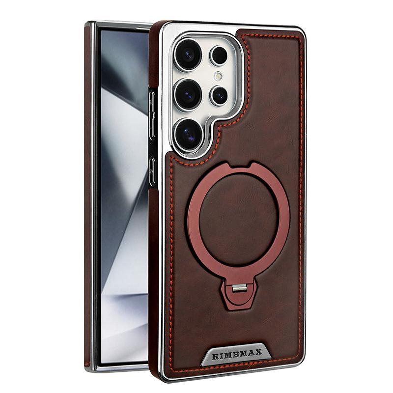 Magnetic Rotating Bracket Luxury Leather Phone Case For For Samsung Galaxy S23 S24 S25 Ultra Plus Wireless Charging Shockproof Cover