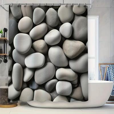 Hoge Kwaliteit Bedrukte Douchegordijnen Moderne Stijl Grijs Kiezels Design voor Badkamer Decoratie Verstelbare Stang Meegeleverd (Groot)