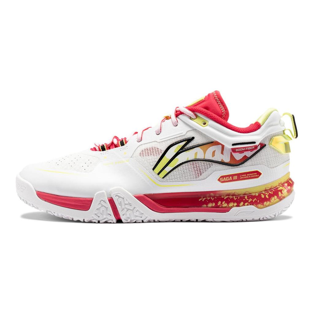 Li Ning Saga 3pro Cushioning Slip Resistant Abrasion Resistant Low Top Badminton Shoes Unisex White Yellow AYAV001-5