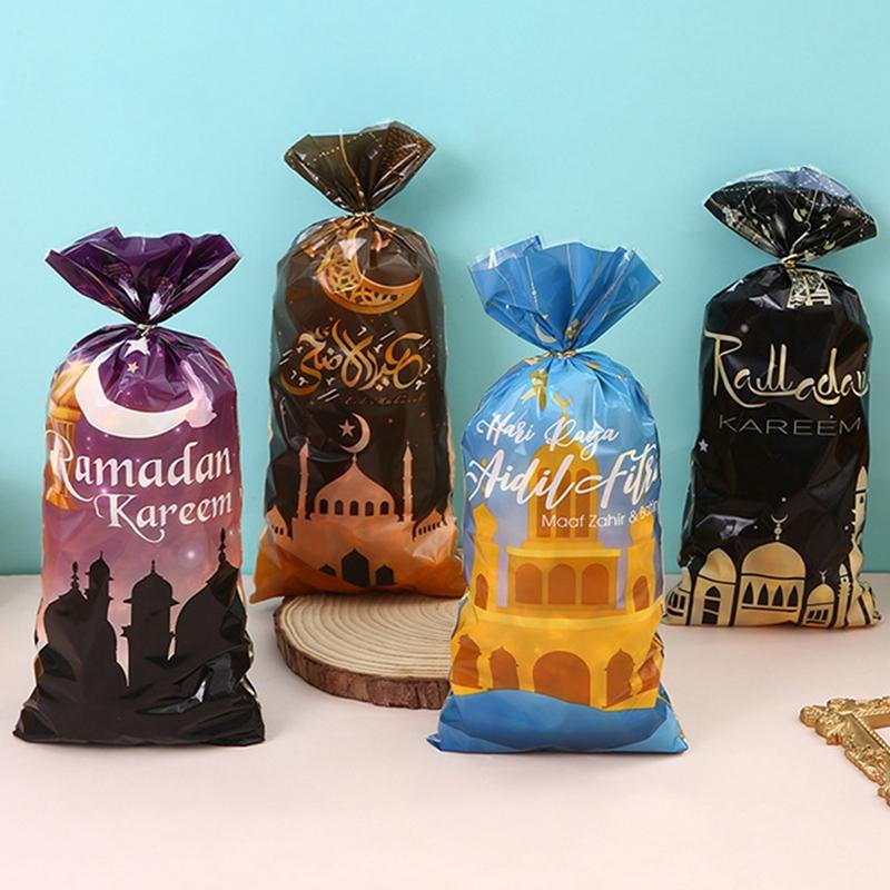 100pcs Eid Mubarak Castle Moon Gift Pocket Bags Plastic Candy Cookie Bag Eid Mubarak Gift Bags Plastic OPP Candy Cookie Bag
