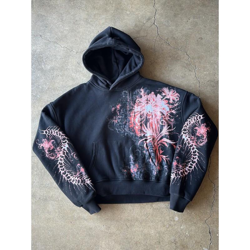 Oversized Hooded Sweatshirt With Anime Print Streetwear Y2K Style Long Sleeve Pullover Women