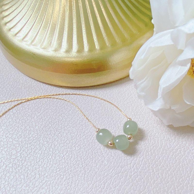 Green Stone Transport Bead Pendant Necklace Tiny Gold Color Clavicle Chain Collar for Women Friendship Zircon