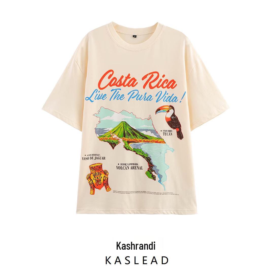 

Spring 2025 Women s European & American Style Printed Loose T-shirt - Chic & Versatile Small
