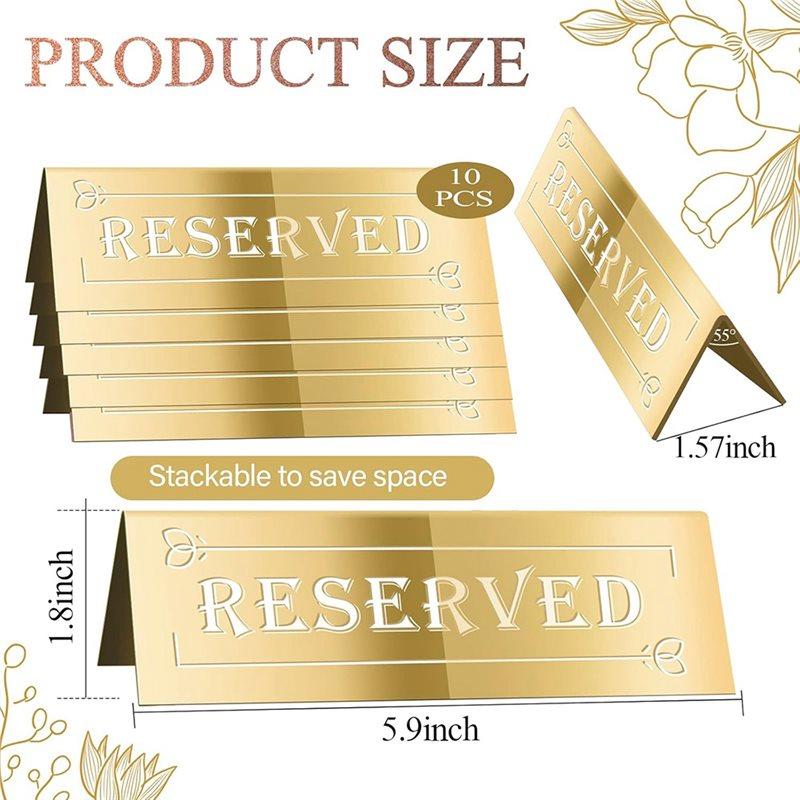 10PCS Water Resistant Waterproof Gold Double-Sided Table Signs For Wedding, Birthday, Party, Meeting- Reserved Seat