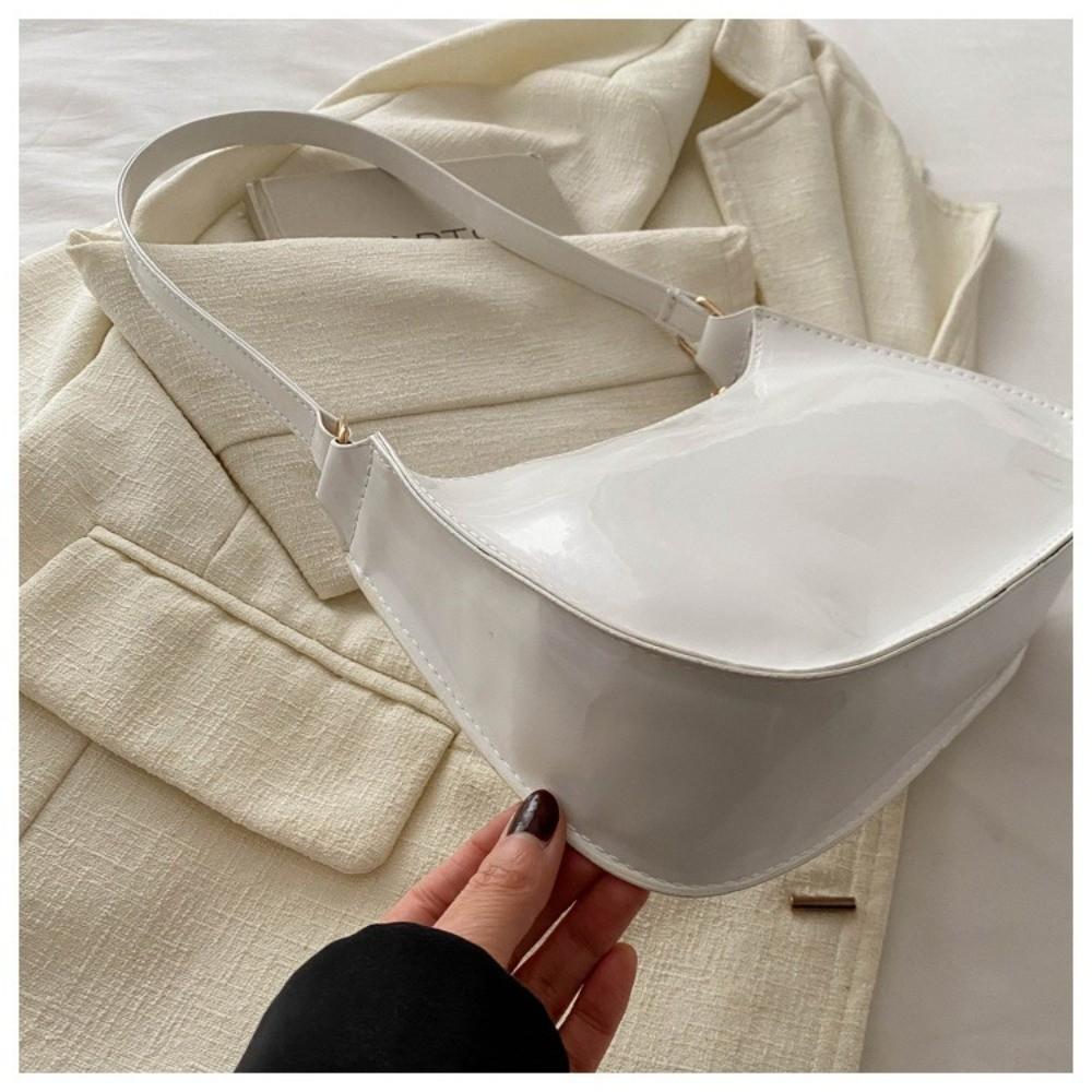 Fashion PU Leather Underarm Bag Small Solid Color Handbag Purse Bright Color Shoulder Bag Women