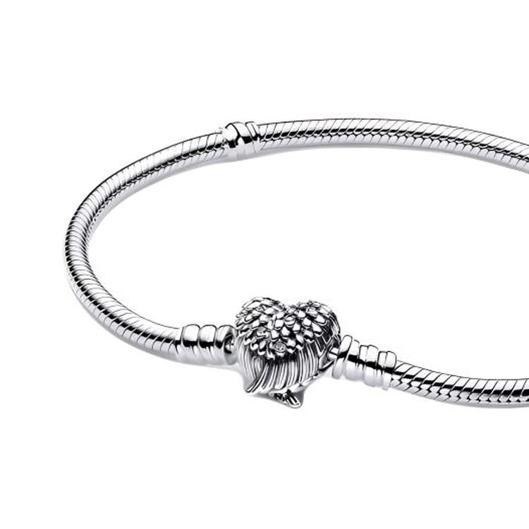 Pandora Bracciale in Argento 925 Design a Doppia Ala a Forma di Cuore con Ossa di Serpente Bracciale da Donna 593680C01