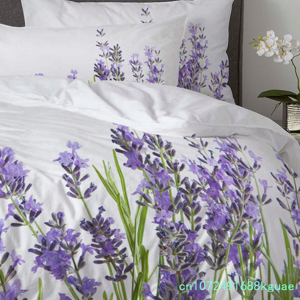 Purple Flower Lavender White Duvet Cover With Pillow Case Custom 3pcs Bedding Set Quilt Cover Double Bed Home Textile
