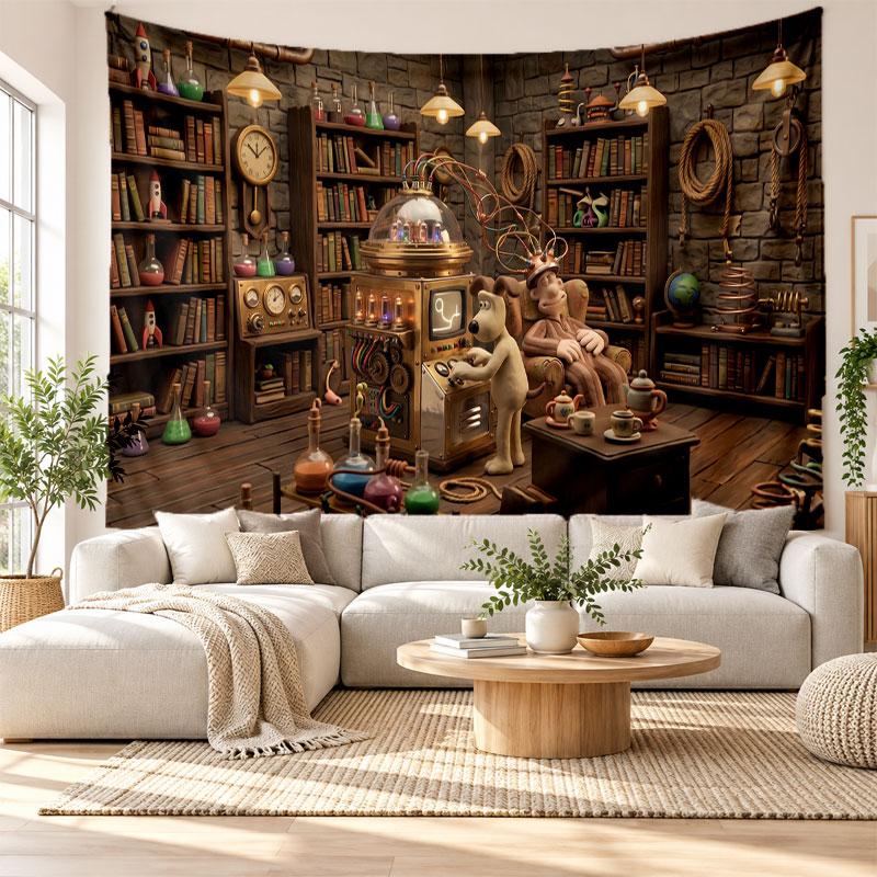 Wallace & Gromit Wandteppich Heimdekoration Hängendes Stoffkunst-Hintergrund-Tapestry für Schlafzimmer