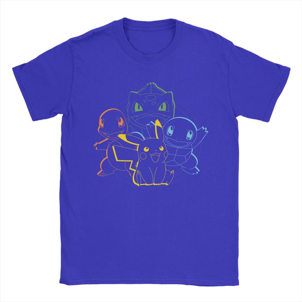 Men TShirts PPokemon Pikachu Charmander Bulbasaur Squirtle Kanto Circle Cotton Tees T Shirts Round Collar Clothing New Arrival