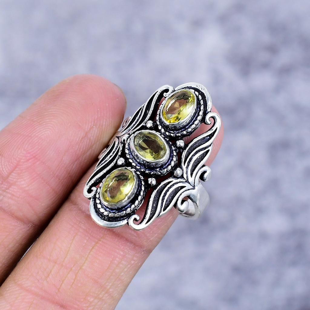 Citrine Gemstone Handmade 925 Sterling Silver Jewelry Ring Size 9 M-2673
