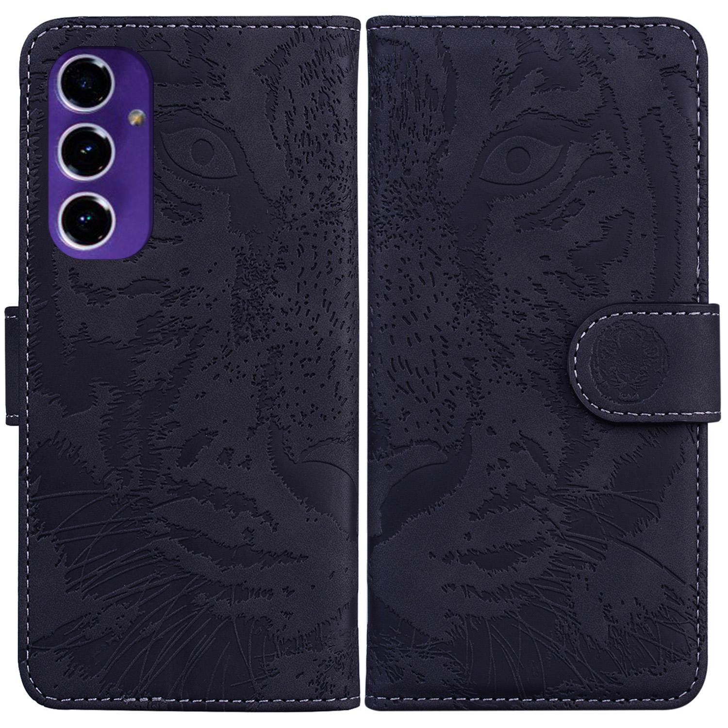 

For Samsung Galaxy S24 FE Mobile Phone Stand Case PU Leather Wallet Phone Cover with Imprinted Tiger A