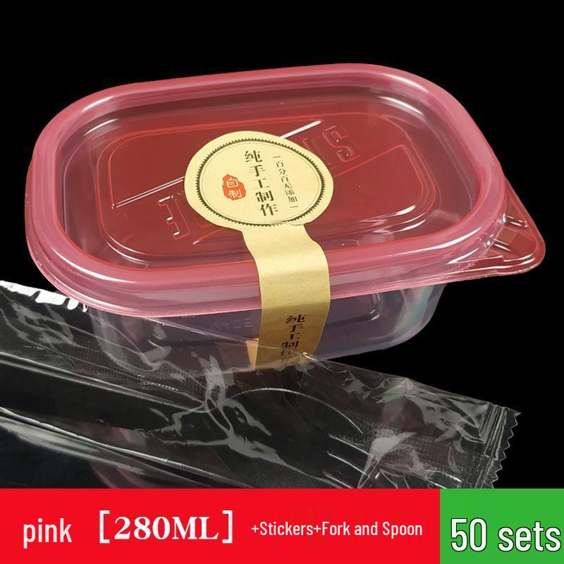 280ml Transparent Rectangular Plastic Bento Lunch Box with Lid - Disposable Fresh-Keeping Container for Fruit Salad