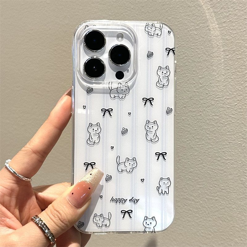 ins blue striped kitten iPhone17promax mobile phone case is suitable for Apple 16promax white background imd case 15.