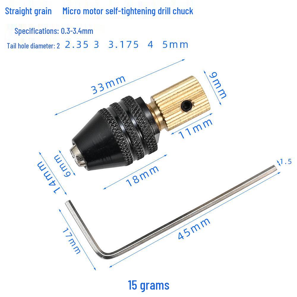 Compact Self-Tightening Drill Chuck, Brass, 2.35/3.175mm Shaft, DIY 0.3-3.2mm