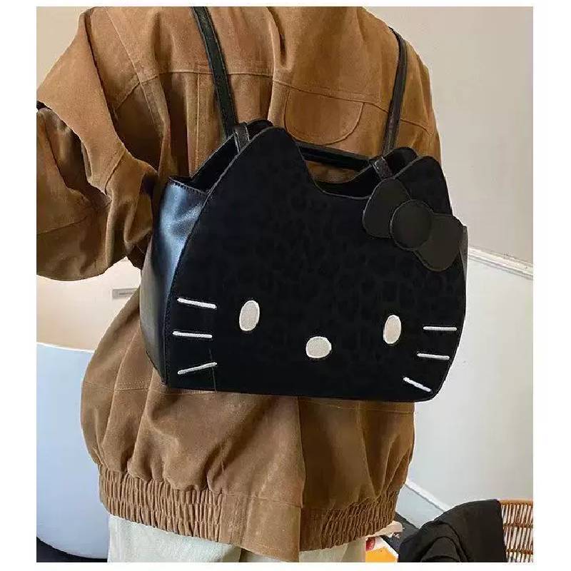 Hello Kitty Vintage Leopard Pattern Backpack With Pu Materialcompact Storage For Women