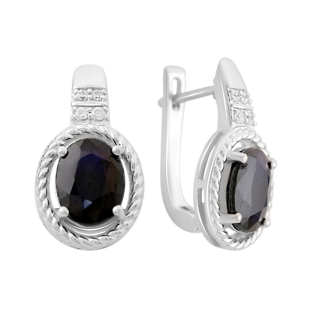 Silver Earrings with Natural Sapphire 4.927ct, Cubic Zirconia (2162780)