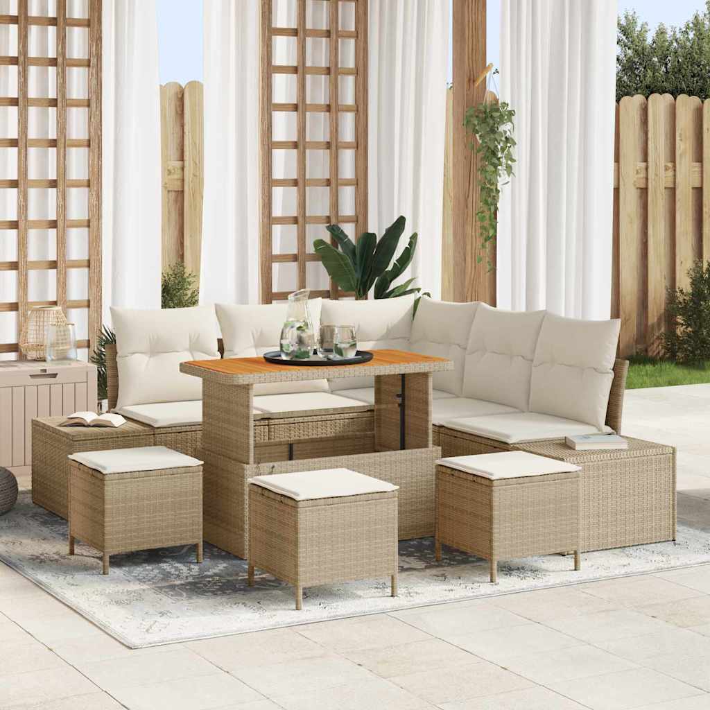 Garden Sofa Set with Cushions 9 pcs Beige Poly Rattan