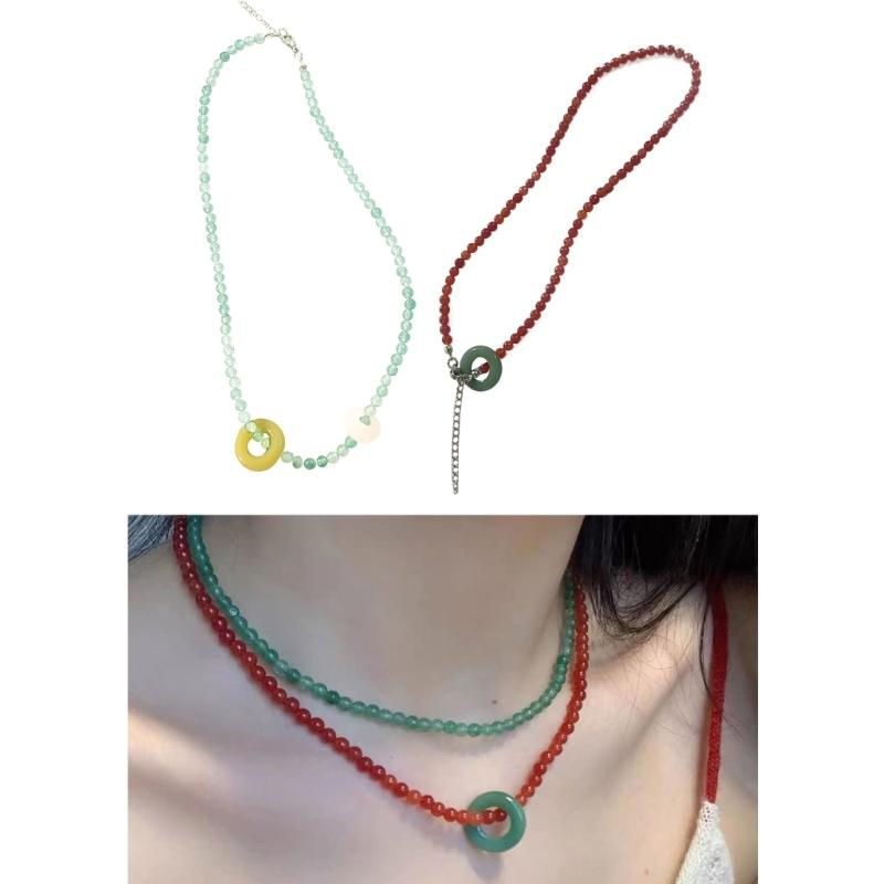 Fashion Crystal Beads Necklace Sweet Neck Jewelry Cute Circle Pendant Choker Neck Chain Gift Unique Elegant Accessory