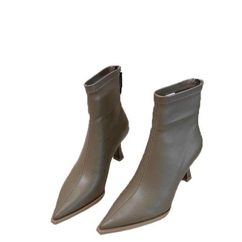 Pointed Toe Women Ankle Boots 2025 New Autumn Elegant Outdoor High Heels Shoes Women Fashion Zippers Designer Short Boots Ladies