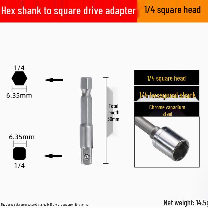 Socket Head Connection Rod: Hex Shank to Square Drive Adapter for Electric Wrench and Hand Drill