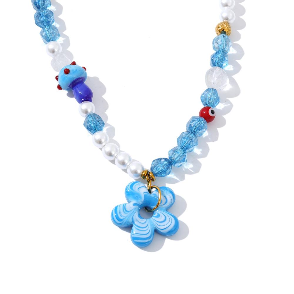 

Yhpup Y2K Handmade Jewelry Simulated Pearls Glass Beads Chain Ceramic Flower Necklace Pendant Sweet Cute Fashion Accessories