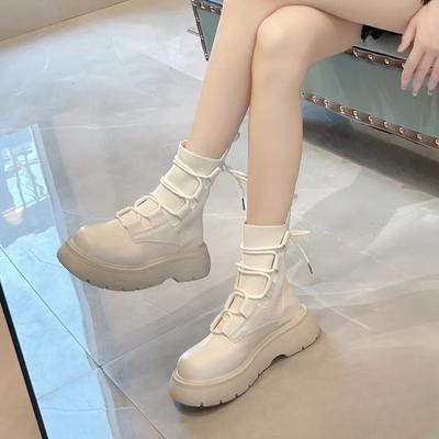 White British Martin Boots Women's 2025 Autumn New Thin Small Thick-soled Heightening Lace-up Versatile Short Boots