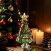 Glass Figurine for Office Glazed Christmas Tree with Star Moon Decor, Rotating Holiday Display Prop Wire Wrapped Desk Mini Tabletop Ornament,