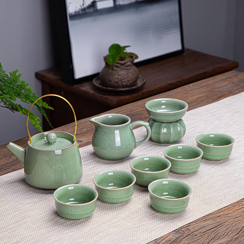 The whole set of Kung Fu Ge Kiln Ru Kiln tea set, household, portable tea set, company Mid-Autumn Festival event gifts
