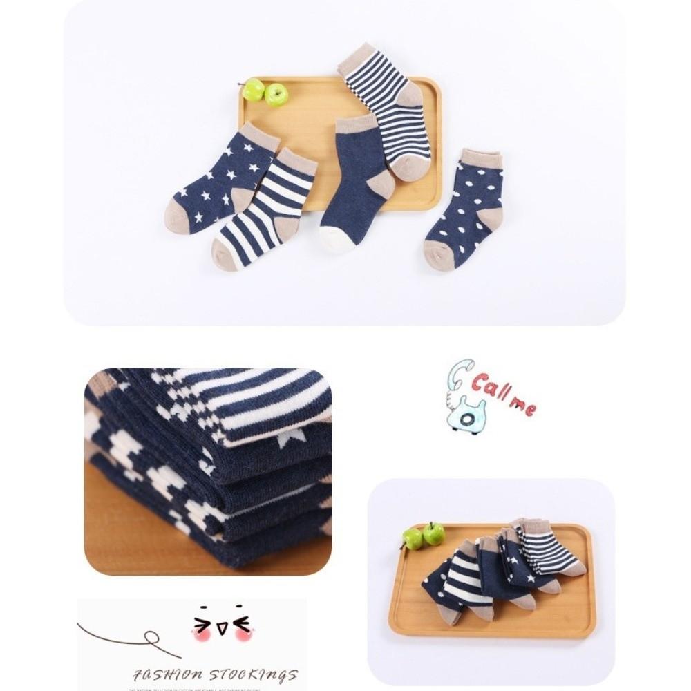 5 Pairs Soft Cotton Girls Boys Socks Strips Spots Floor Stockings Toddler Socks for 0-5 Years