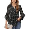 My Garderobe Authorization Damenblusen Chiffon Rüschen Kurzarm V-Ausschnitt Business Casual Tops Sommer süßes Hemd