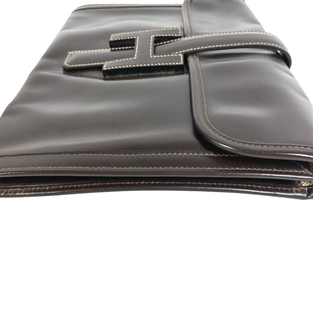 Hermes H Logo Vintage Jige PM Bag Document Bag Flap Clutch Bag Dark Brown