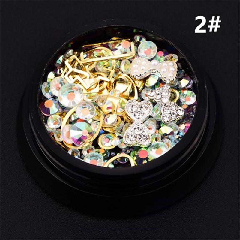 

Смешанные украшения для ногтей «сделай сам», красочные микробусины, круг из драгоценных камней, 3D блестящие кристаллы и стразы, инструмент для дизайна ногтей 2
