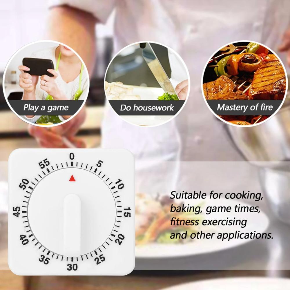 Multifunctional Mechanical Reminder Timer Kitchen 60 Minutes Countdown With Alarm Reminder Magnet Timer Cooking Teaching Homework Office (White/Black)