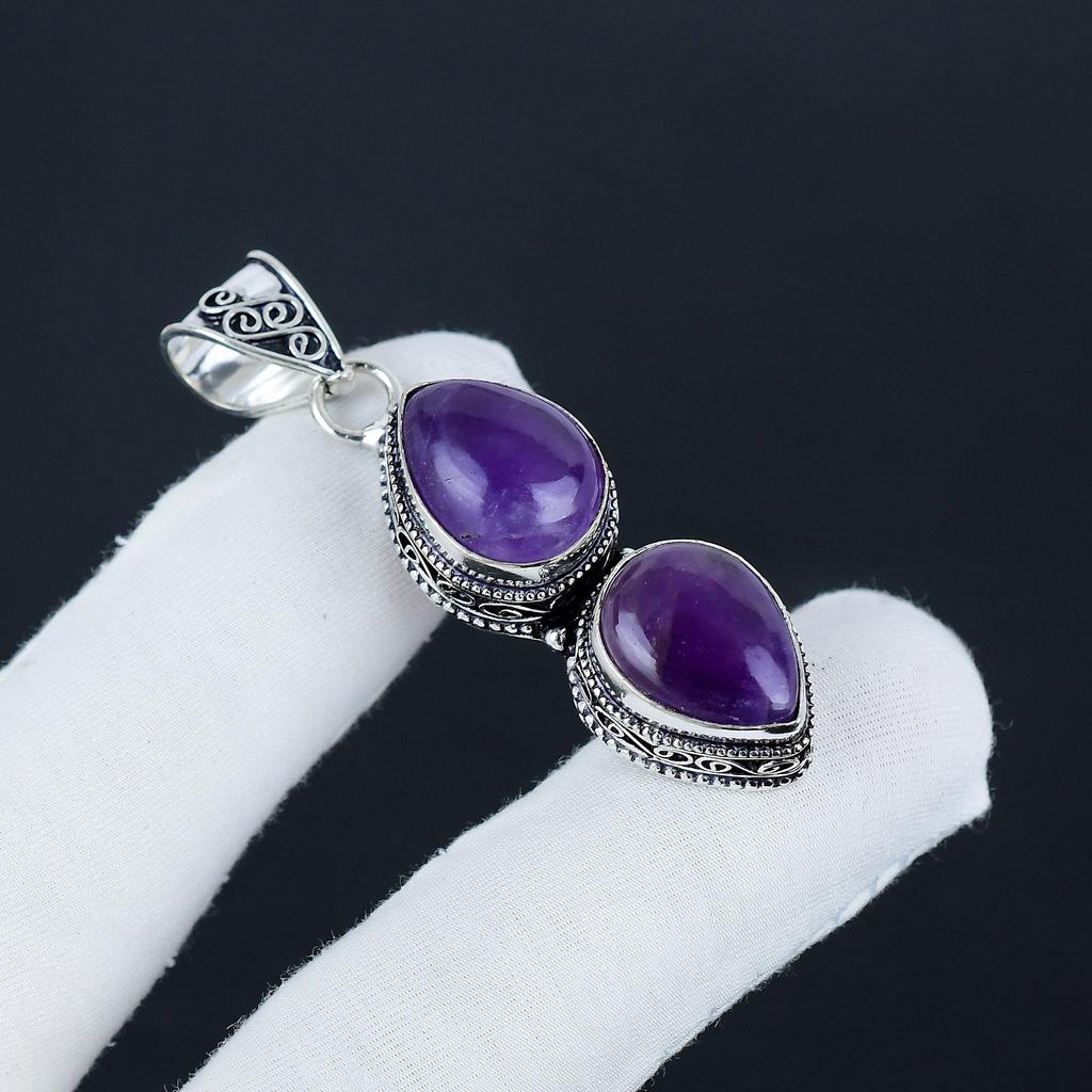 Natural Amethsyt Birthstone Silver Pendant in 925 Sterling Silver - Handmade Pear Design, Everyday Wear Jewelry Party Wear Gift