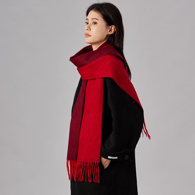 Red 100% wool scarf, simple autumn and winter atmosphere, scarf, high-end sense, versatile shawl 2025 gift