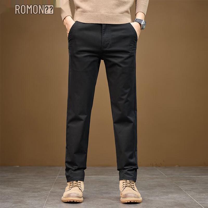 ROMON Men s Autumn/Winter Cotton-Feel Straight-Leg Casual Pants 34