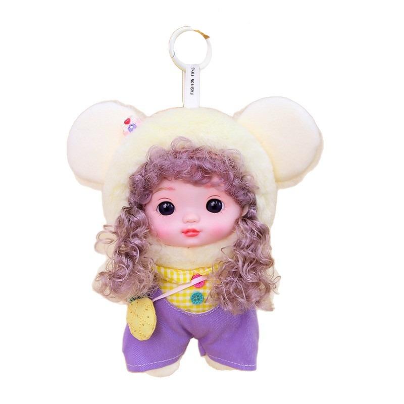 Exquisite Niedliche Puppe Vinyl Gesicht Plüschtiere Lockenköpfige Puppe Mit Kleidung Geburtstag Weihnachtsgeschenk für Kinder Mädchen Hängebeutel