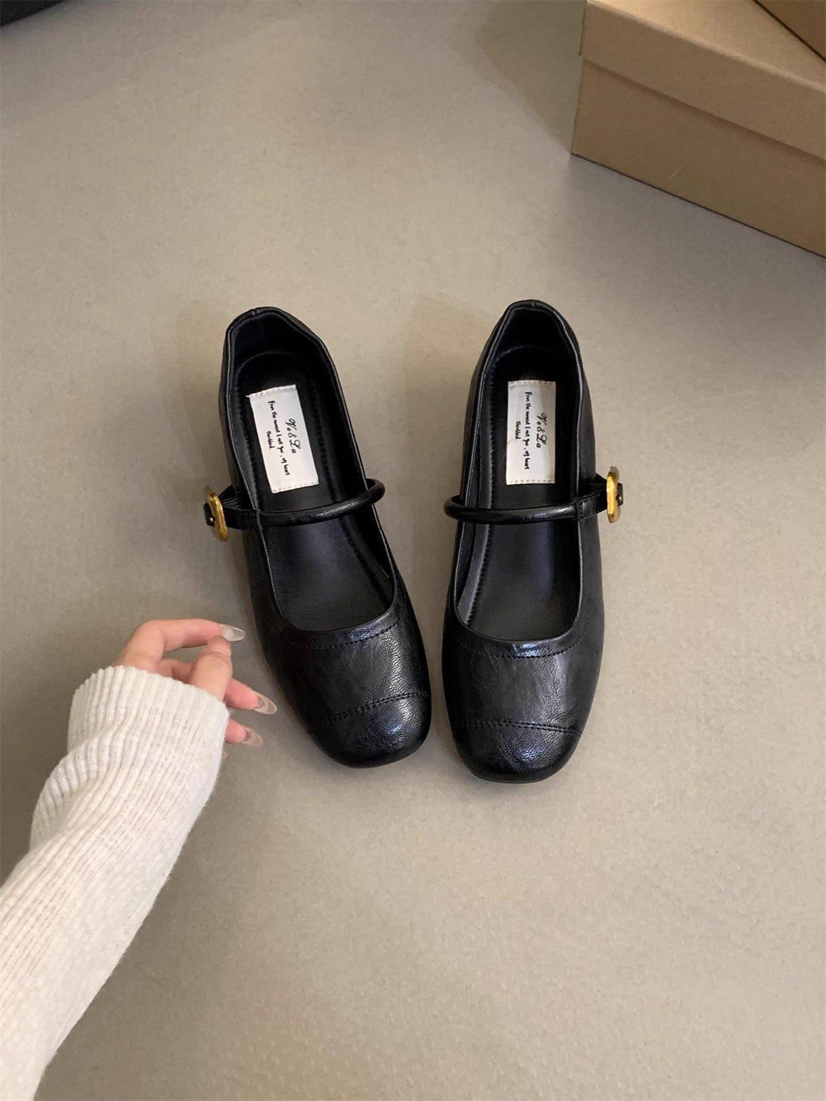 

French spring Mary Jane shoes Korean version shallow mouth single shoes women s evening wind 2025 small leather shoes medium thick heel new retro 39