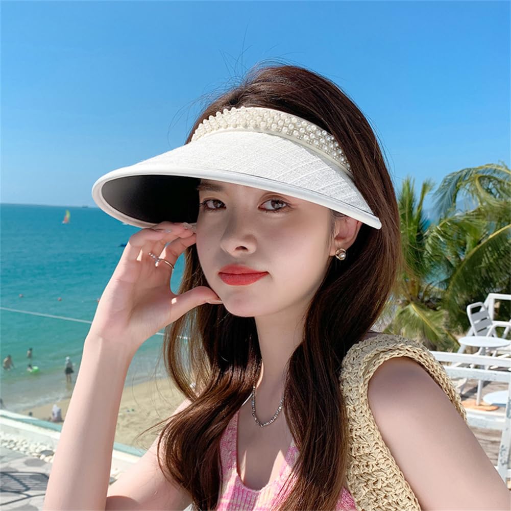Sun visor for ladies sun UV UV wide 8433 [LeafIn] women, visor, hat, pearl, protection, protection, protection, brim, summer, cute, (A-White)