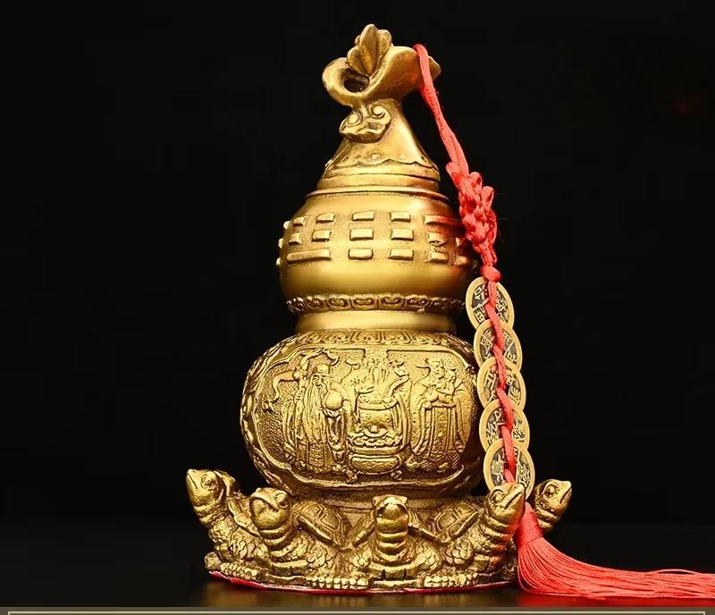 Lucky Copper Gourd Ornament,Nine Turtle Gourd Fortune Opening Home Office Desktop Decor