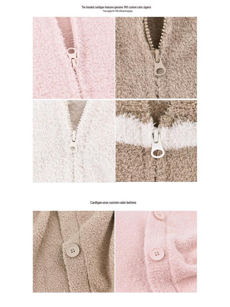 Damen Fleecegefütterter Kapuzen-Cardigan und Lange Hose Set