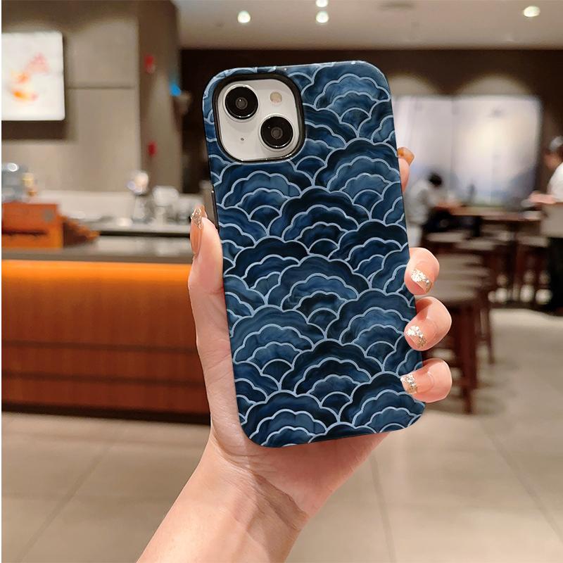 Artistic Oceanic Watercolor Layered Scale Pattern Film Aesthetic Protective Shockproof Bumper Phone Case Cover For iPhone 14 15 16 Pro Max Plus