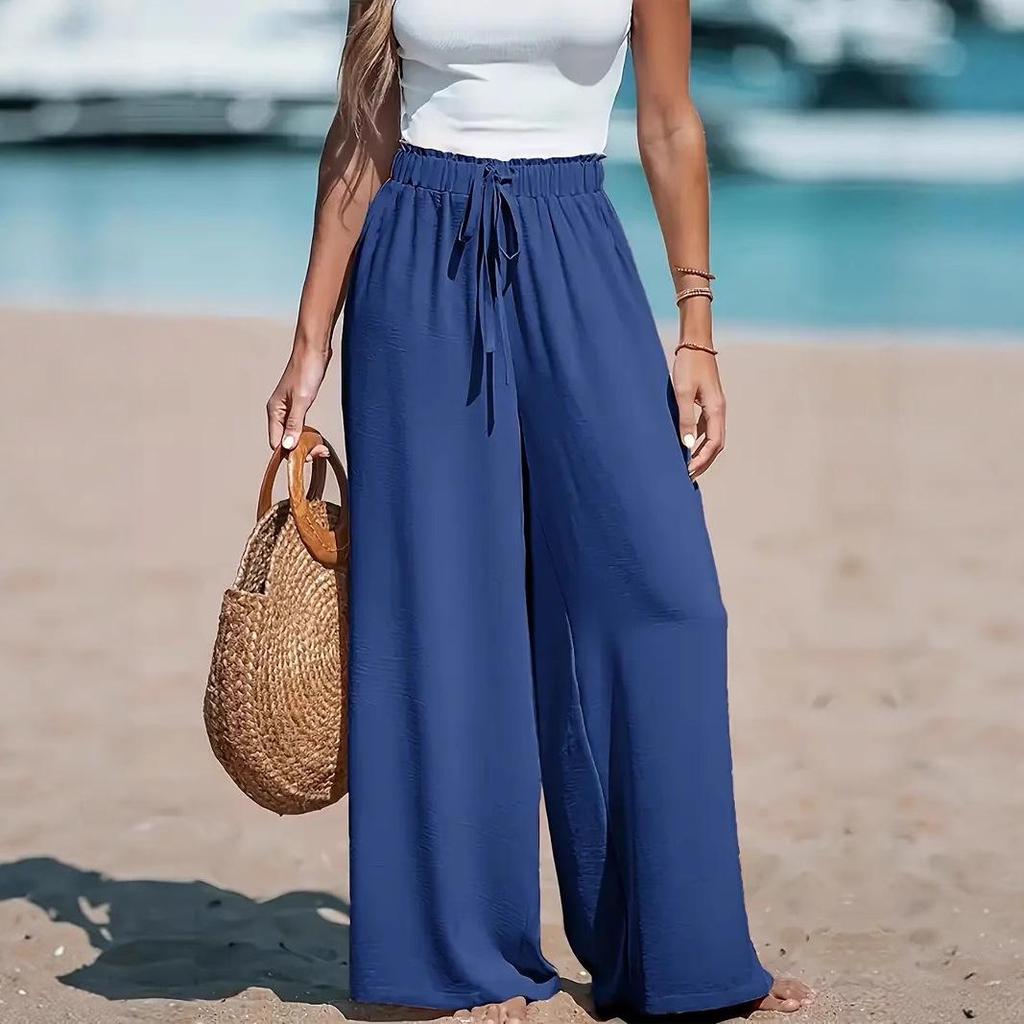 Women's Wide-Leg Long Polyester Casual Pants