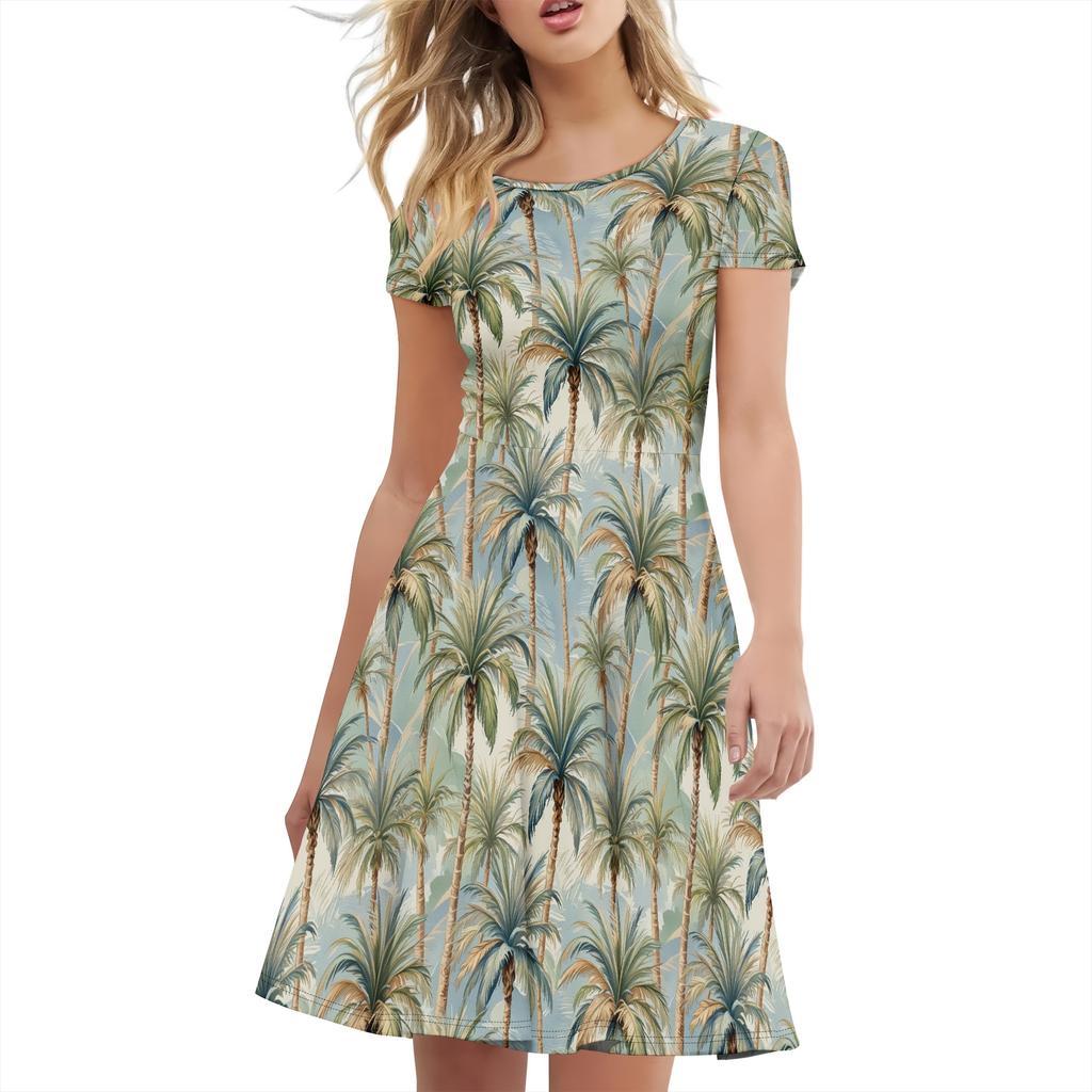 Dámské ležérní letní tričkové šaty s krátkým rukávem, volné šaty, módní styl, univerzální styl, oblečení