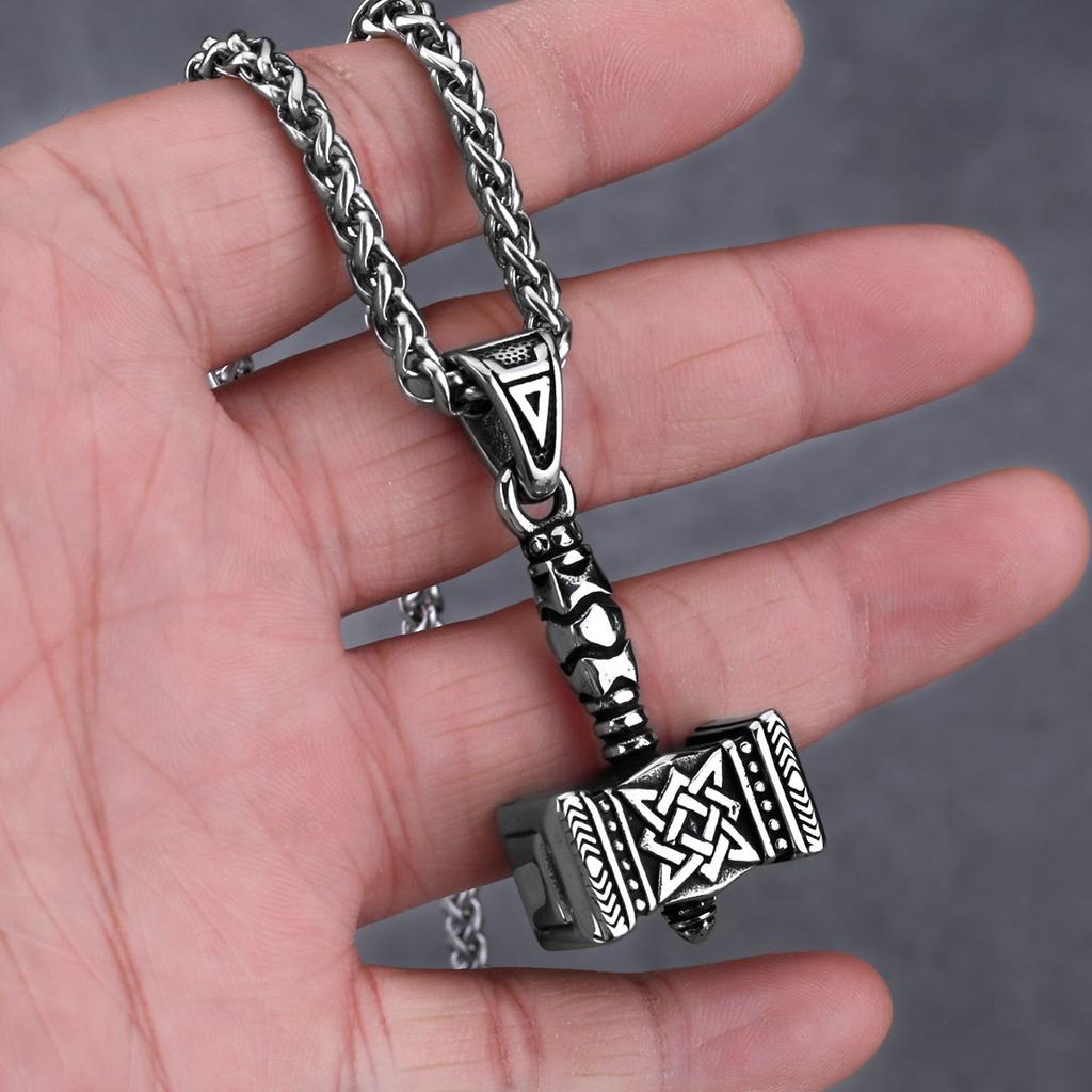Viking Raytheon Hammer Stainless Steel Pendant Necklace Versatile Accessories Celtic Knot Men's Jewelry