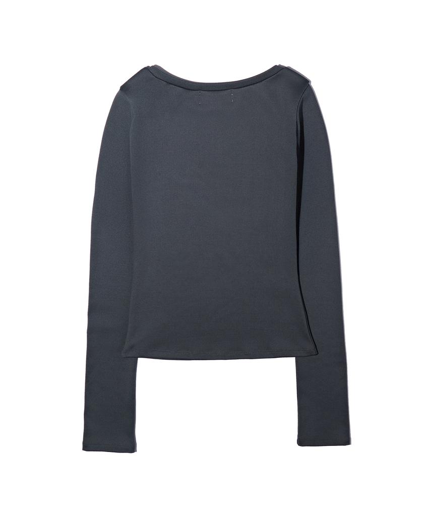 YOUHEE Basic Boat Neck Long Sleeve Charcoal