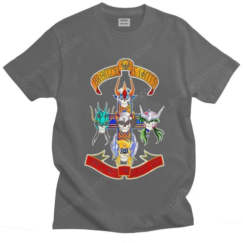 Mens Saint Seiya Knights Of The Zodiac Characters T Shirt Short-Sleeve Cotton Tshirts Cool T-shirt Japanese Anime Tee Clothing