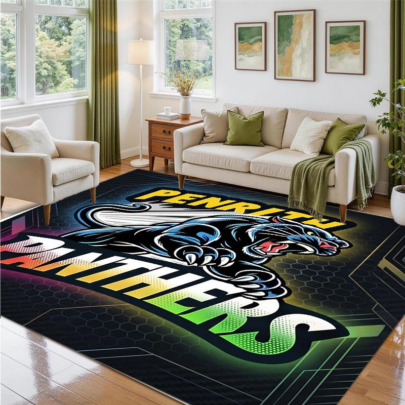 Penrith Panthers Design Crystal Velvet Rug Soft Decorative Mat for Bedroom Entrance