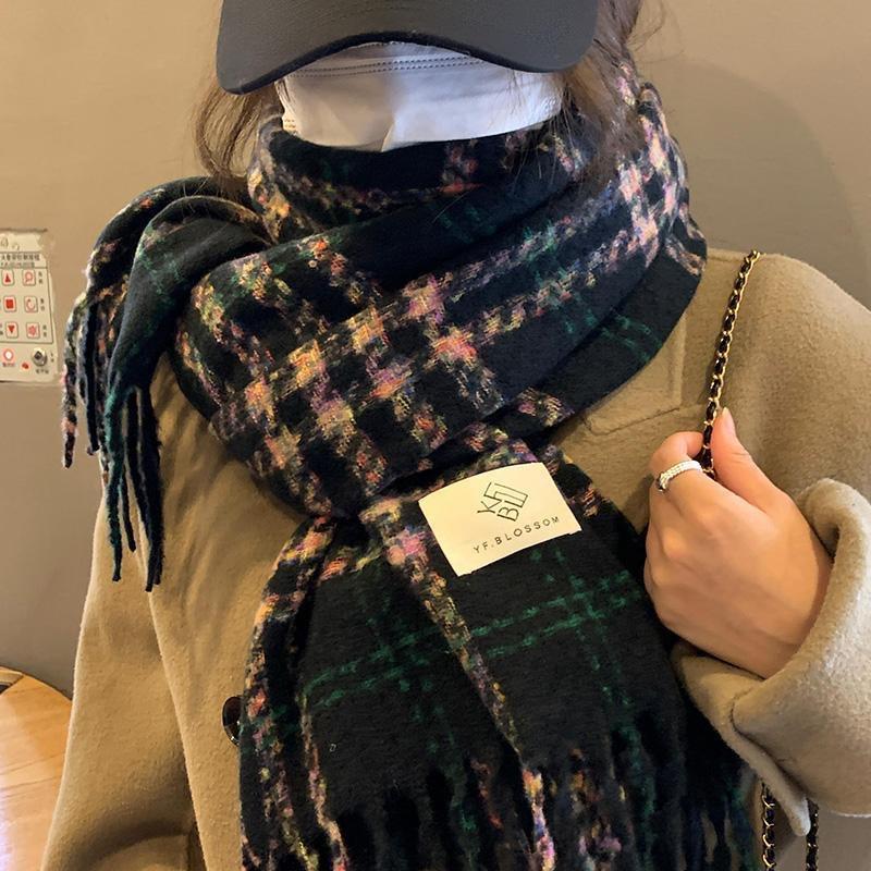 New Colorful Plaid Scarf for Women High End Imitation Cashmere Korean Version Versatile Thickened and Warm Autumn and Winter Long Shawl Scarf